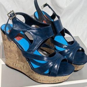 Blue wedge sandals